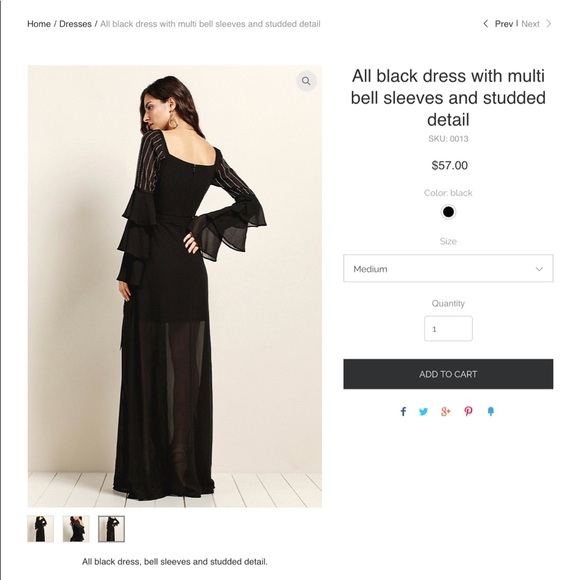 SOLD - All black dress, bell sleeves - Picture 4 of 4